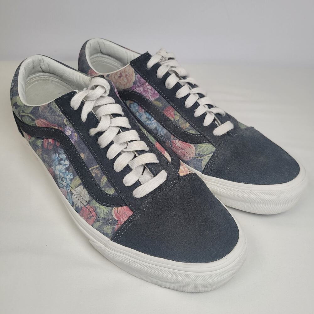 Vans Old Skool Floral Suede Canvas Sneakers Men’s 10 Blue Low Top Shoes